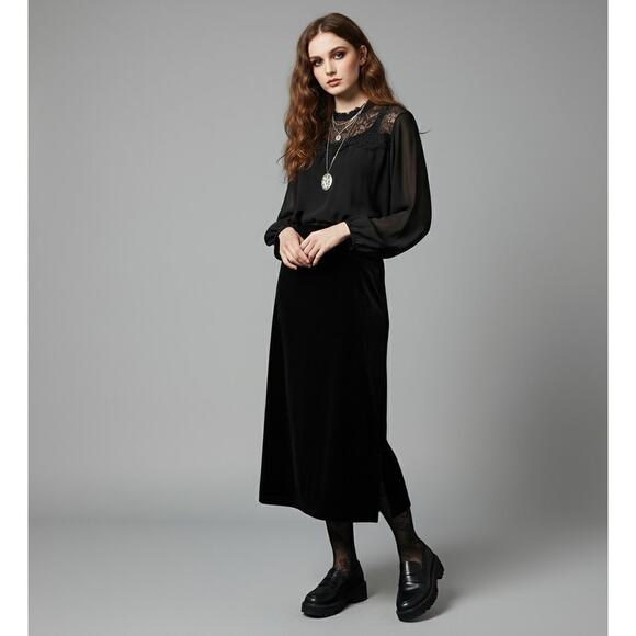 Chico's Velvet Skirt Womens 1/M Whimsigoth Holiday Goth Party Evening Vamp Midi - Picture 2 of 7